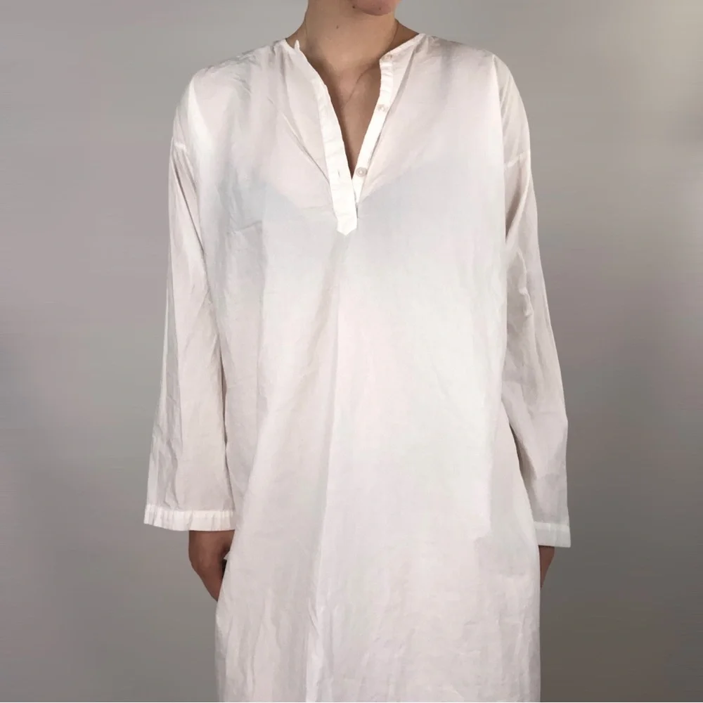 Domi Organic Cotton Tunic Dress White Button Lightweight Sleep Gown - Picture 2 of 10